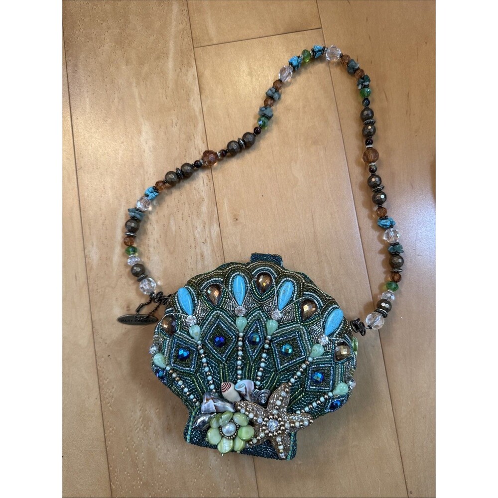 SHELL SEASHORE Mary Frances Aqua Blue Green Sea Shore shell beaded Dress handbag